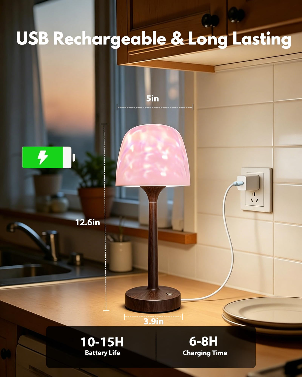 Shower Lamp - Waterproof Bathroom Lamp Ocean Wave Projector, Walnut Grain