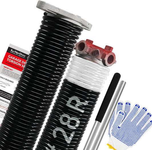 Pair of 1.75" Garage Door Torsion Springs Set with Non-Slip Winding Bars&Gloves, High Precision Electrophoresis Oil-Free Black Coated for Replacement, MIN 16,000 Cycles (0.218 x 1.75"x 28")