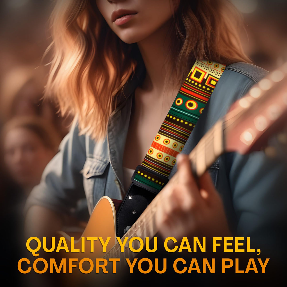 Art Tribute Guitar Strap For Acoustic, Electric and Bass Guitars, Adjustable Padded Leather Ends Guitar Straps For Men and Women, Includes 2 Picks, Strap Locks and Strap Button