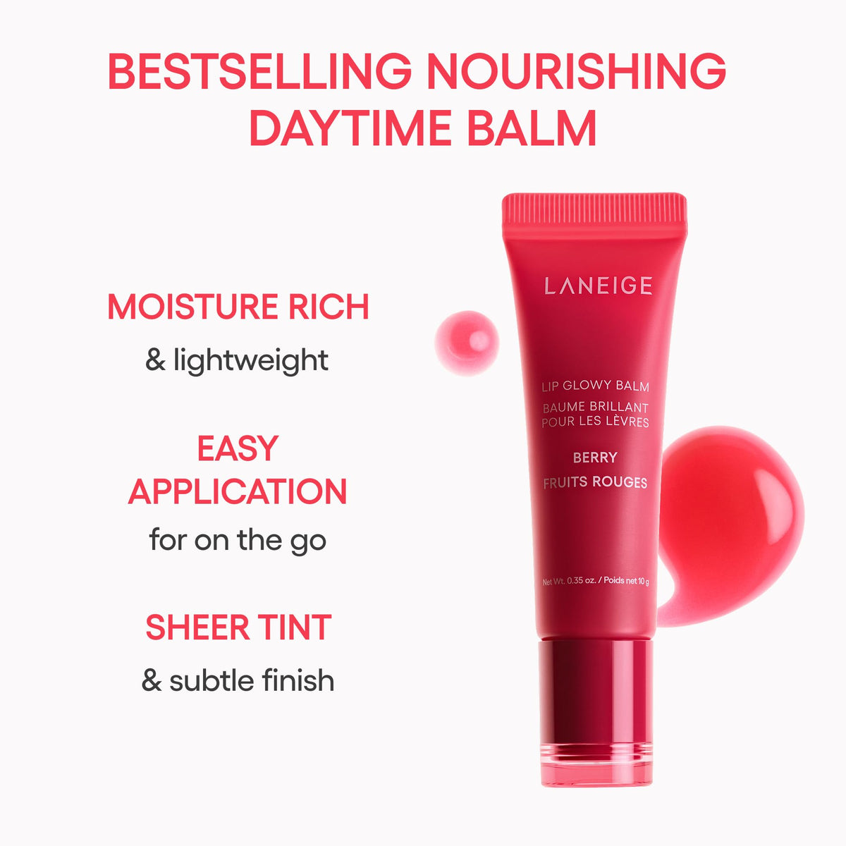 LANEIGE Lip Glowy Balm: Sheer Tinted Lip Treatment Balm Tube with Shea & Murumuru Butters for Hydrating, Moisturizing, Glossy, Non-Sticky Shine, Berry | Korean Skin Care, Gummy Bear
