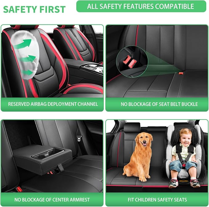 Fit Santa Cruz Car Seat Covers for Hyundai Santa Cruz 2022-2025 2026-Upgraded Premium Waterproof & Breathable Leather,Airbag Compatible,All-Weather Seat Cushion Protector,Full Set,Black-Red