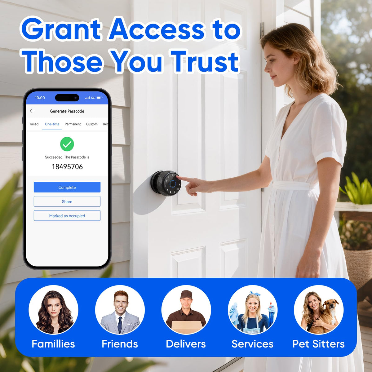 Smart Door Knob Fingerprint Door Lock with Keypad,6 in 1 to Unlock for Home