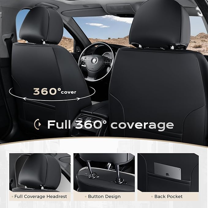 Coverado Car Seat Covers Front Seats, Seat Covers for Cars, Car Seat Protector, 2-Pack Car Seat Cushion Nappa Leather, Waterproof Seat Covers Carseat Cover Universal Fit for Most Cars(Black&Gray)