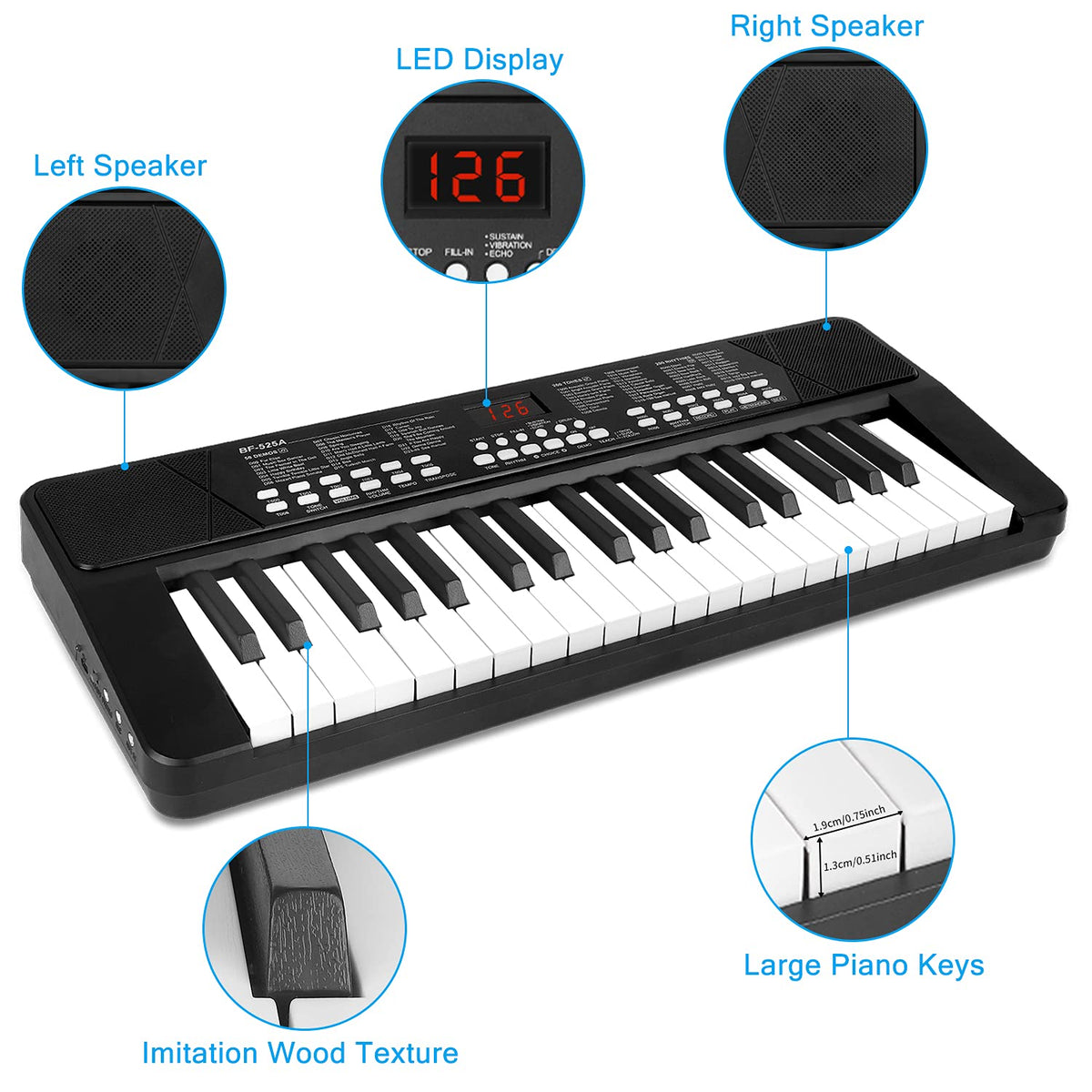 37 Keys Kids Piano for Beginners with Microphone and LED Screen