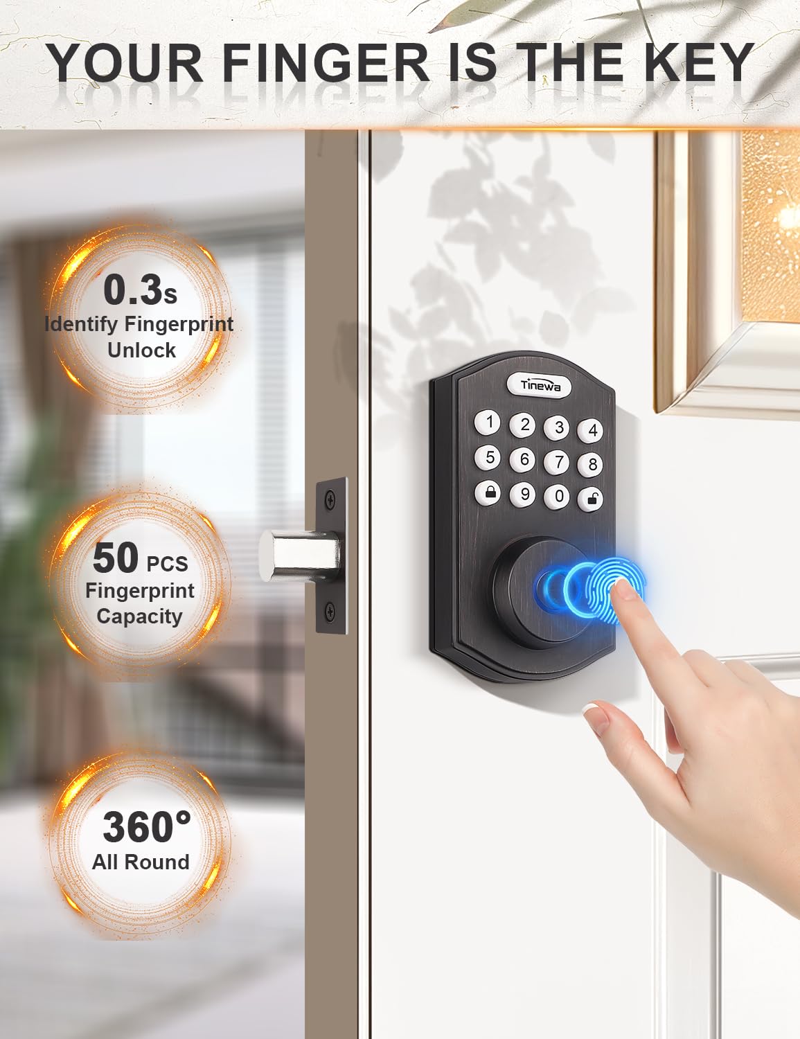 Tinewa Smart Locks for Front Door - Oil Rubbed Bronze Keyless Entry Door Lock Deadbolt, Electronic Digital Keypad Deadbolt with Fingerprint, APP Control, Easy Installation, Home Security