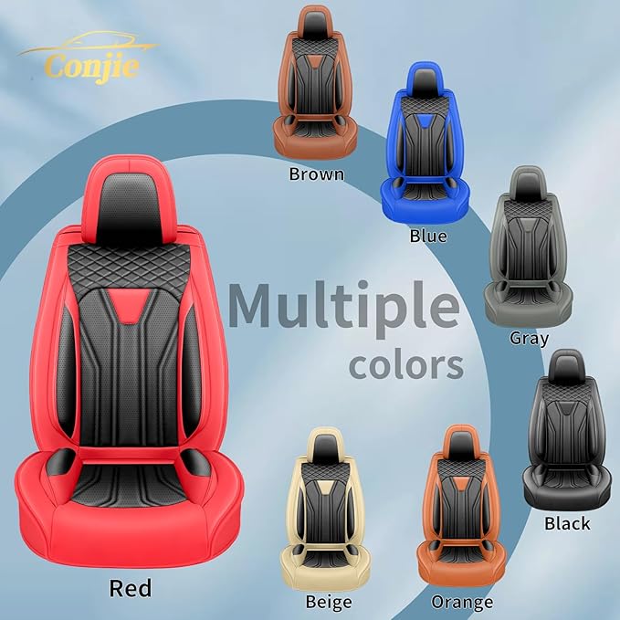Fit Frontier Car Seat Covers Premium Leather for Nissan Frontier 2009-2025 2026. Waterproof， Breathable, Scratch-Resistant & All-Weather Seat Cushion Protector（Front Seat,Red&Black