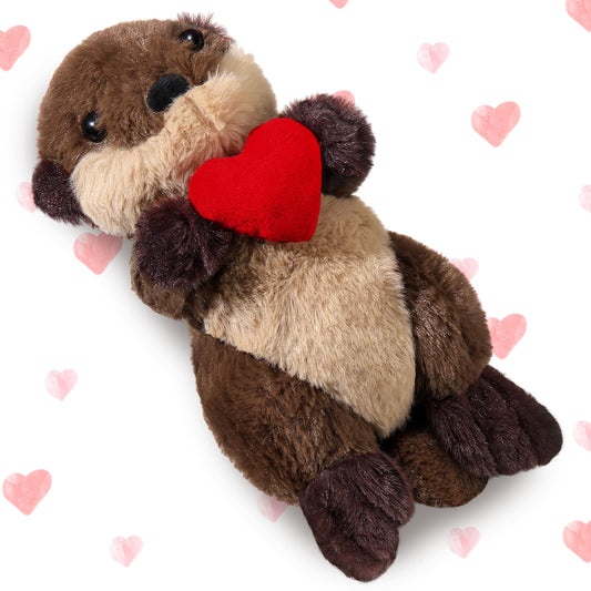 Blueweenly Sea Otter Stuffed Animal Plushie with Red Heart 9.84 Inches
