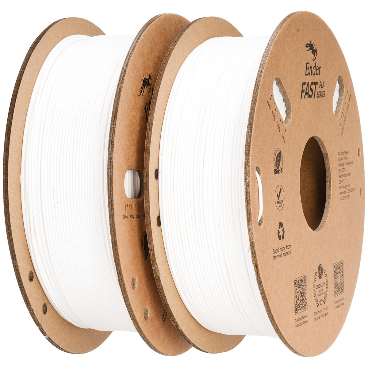 Creality PLA 3D Printer Filament, White & White, 2‑Pack, 2KG Total
