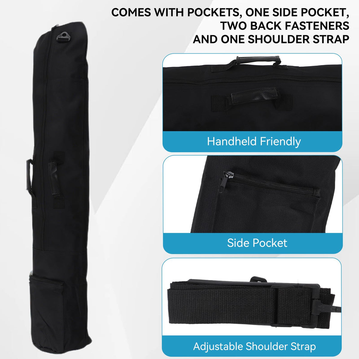 41.3in Universal Metal Detector Carry Bag, Water Proof Outdoor Detecting All Purpose Padded Carry Bag Metal Detector Travel Bag with Pocket for All Metal Detectors, Black