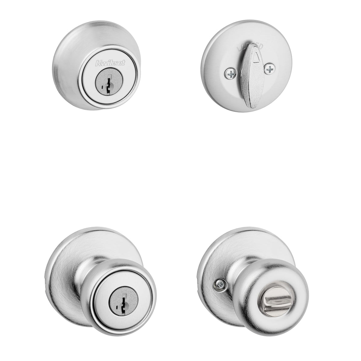 Kwikset Tylo Front Door Lock Handle and Deadbolt Set, Entry Handleset Exterior with Interior Door Knob, Satin Chrome, Pick Resistant SmartKey Rekey Deadbolt Security