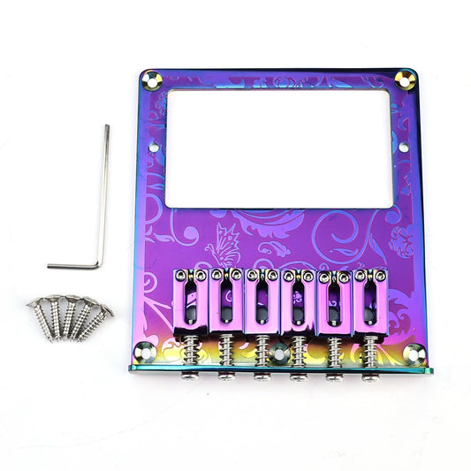 OVSAL 10.5mm Engraved Stainless Steel Fixed Electric Guitar Bridge Humbucker Pickup Hole 6-string Guitar hardtail Bridge for Telecaster Tele TL Style Electric Guitar Replacement Parts (Purple)