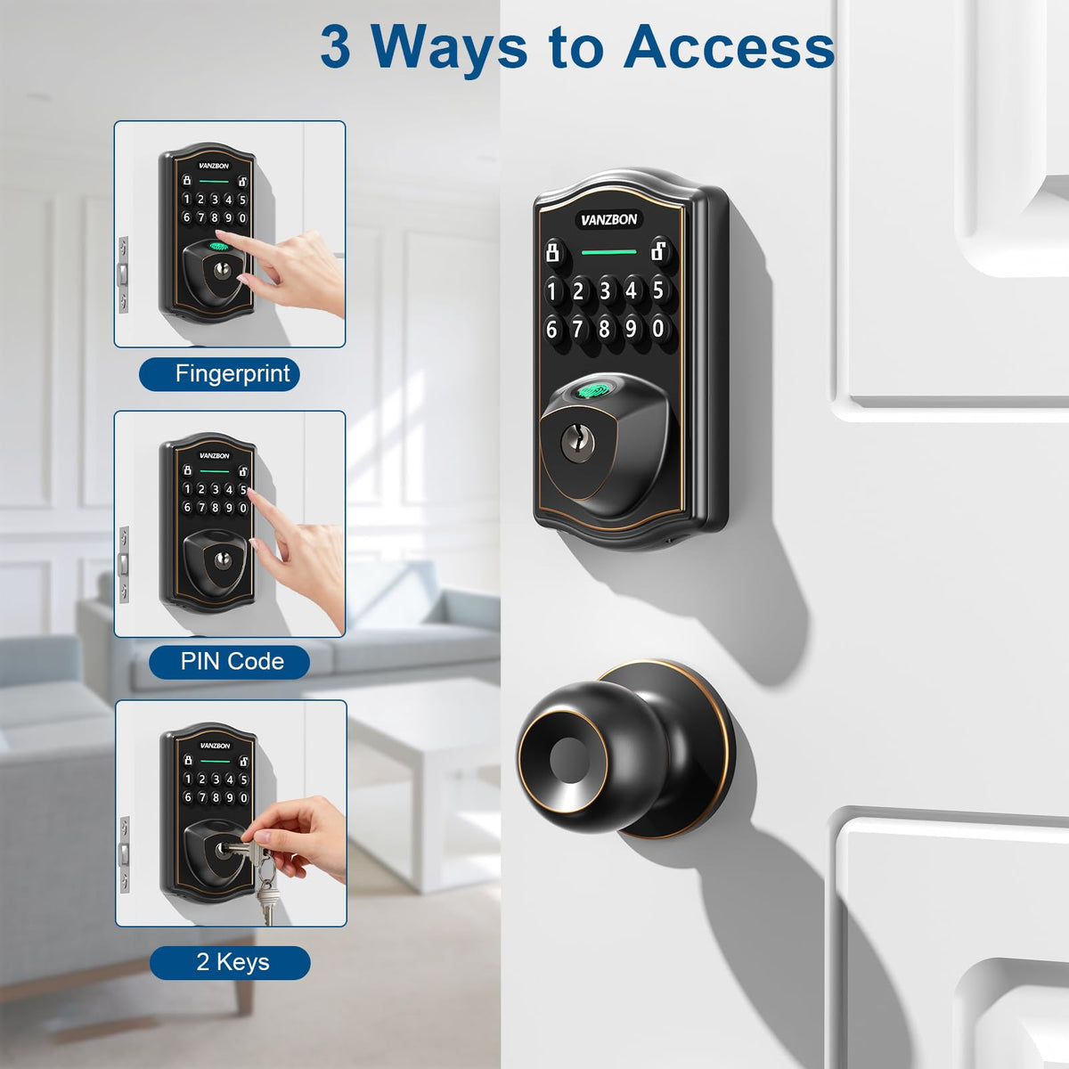 Keyless Entry Door Lock for Front Door,Smart Doorknob Keypad Deadbolt,ORB