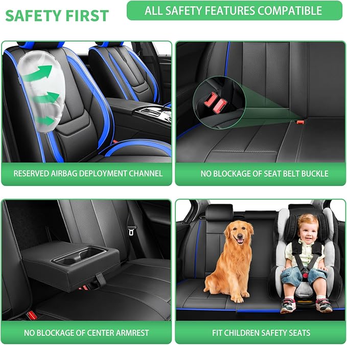 Fit Passport Car Seat Covers for Honda Passport 2019-2025 2026 - Upgraded Premium Waterproof & Breathable Leather,Airbag Compatible,All-Weather Seat Cushion Protector,Full Set,Black-Blue