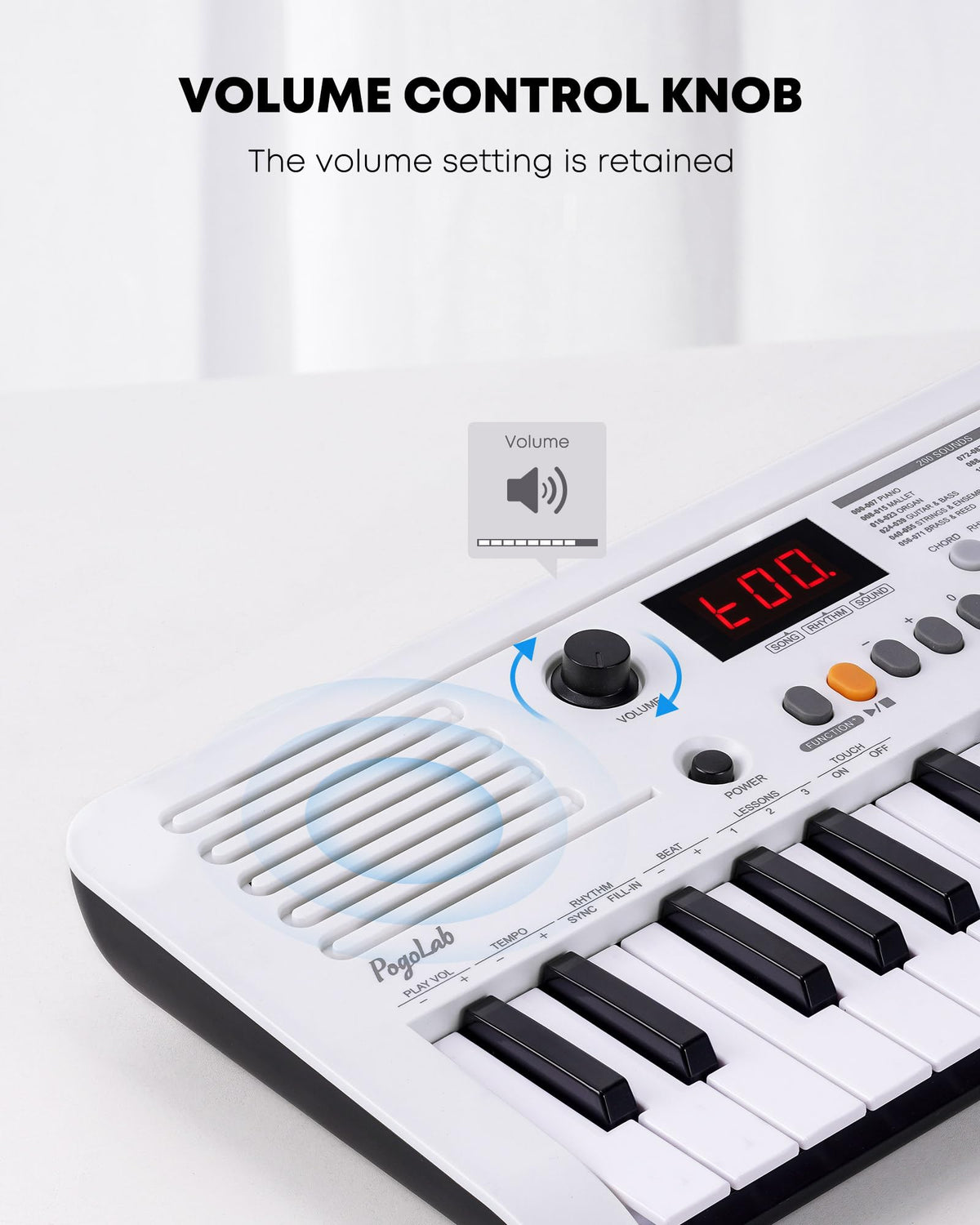 POGOLAB MK-2 37 Keys Kids Keyboard Piano, Portable Small Keyboard with 40 Songs, 200 Sounds, with MIDI Function, LED Display & Dual Speakers, Compact Mini Music Piano for Kids/Beginners (White)