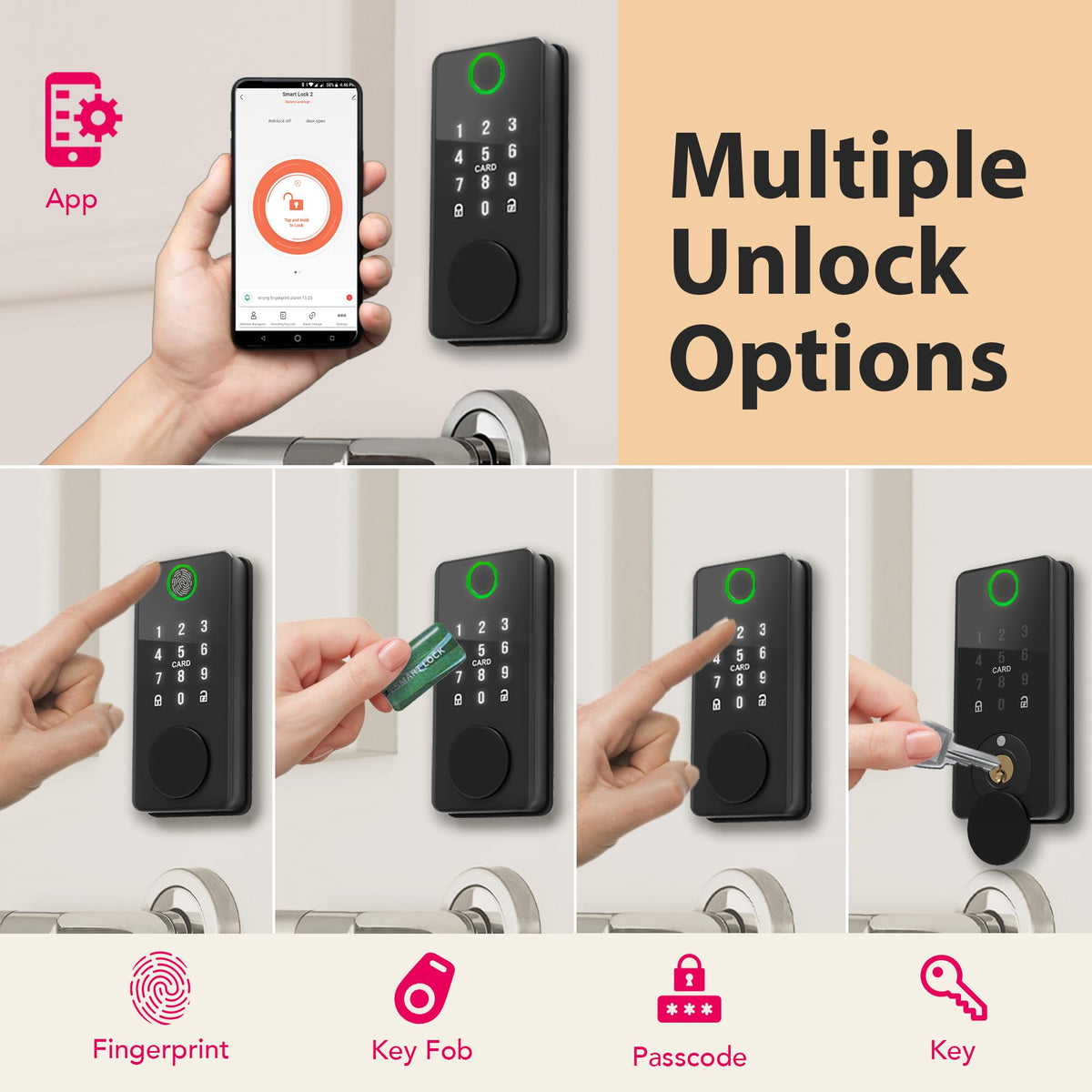 Heart of Tafiti Smart Door Lock Deadbolt with Digital Keypad, Keyless Entry and Fingerprint Lock for Front Door, Bluetooth Electronic Lock with APP Control, Anti-Peeping Password