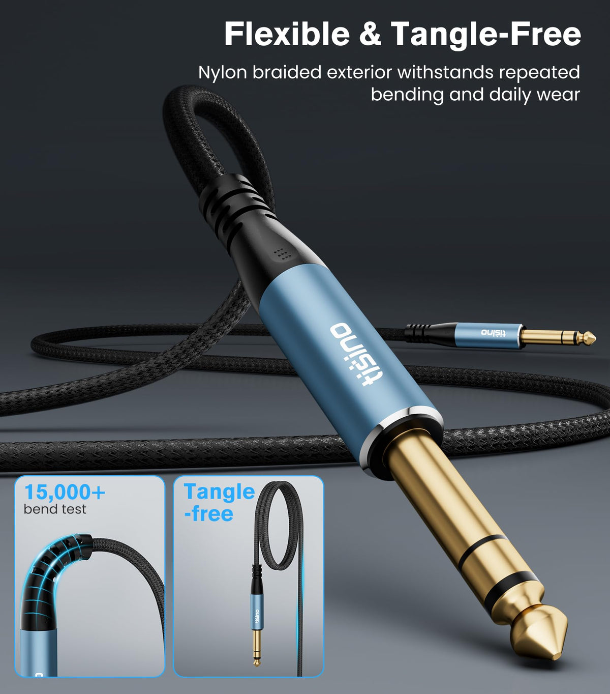 Tisino TRS Cable 1/4" Instrument Guitar Cable Balanced, 10FT/2-Pack
