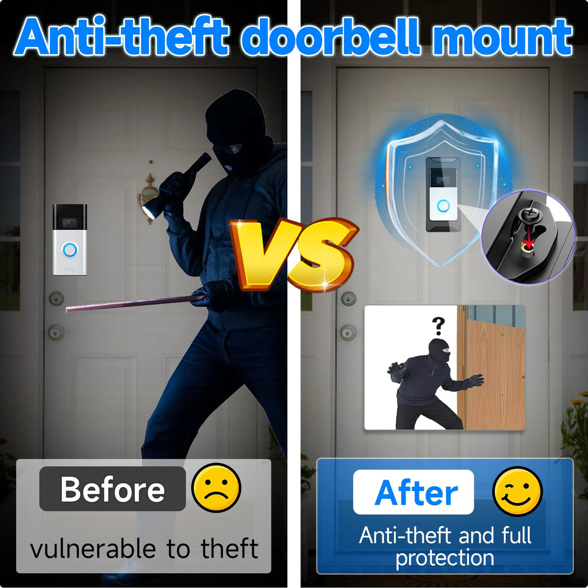 Anti-Theft Video Doorbell Mount Compatible with Ring/Blink Wireless Camera Doorbell, Adjustable Angle Mount No-Drill Battery Doorbell Bracket Accessories for Houses, Apartments, Businesses