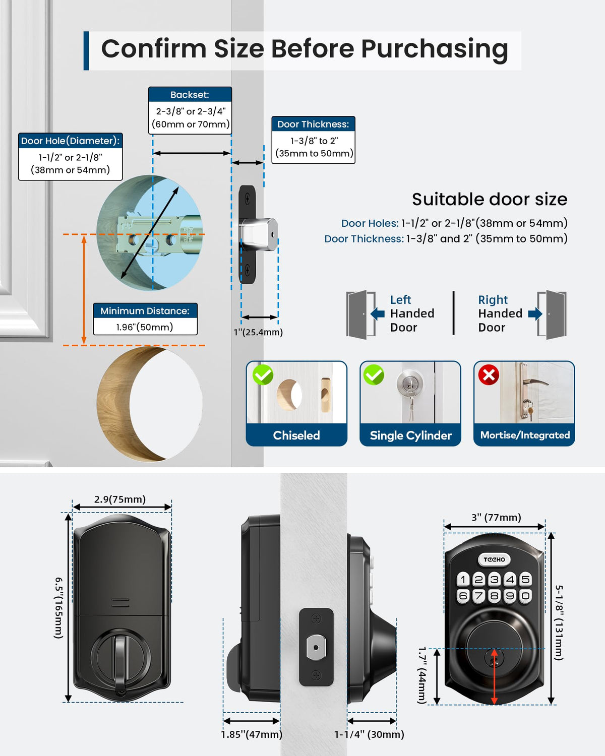 TEEHO TE011W WiFi Keypad Deadbolt, Smart Locks for Front Door, Matte Black