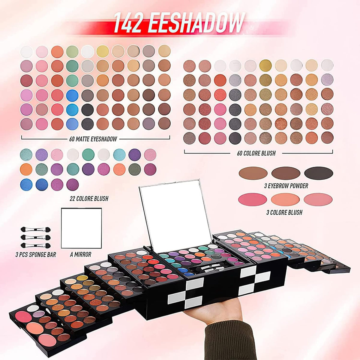 148 Colors Makeup Pallet,Professional Makeup Kit for Women Full Kit,All in One Makeup Sets for Women&Beginner,include Eyeshadow,Lipstick,Eyeliner,Concealer,makeup brush(045 Set-Black)