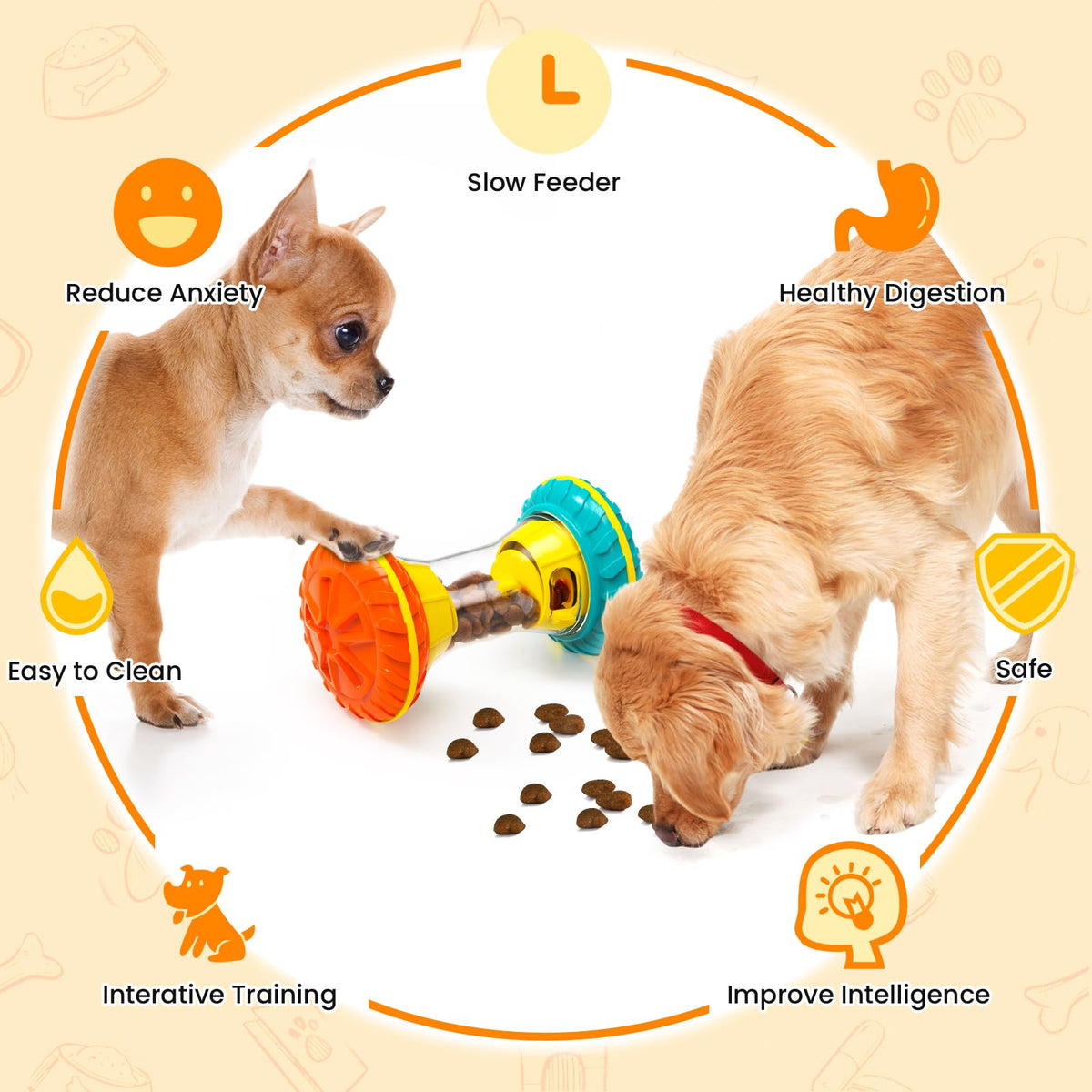 BoYoYo Interactive Dog Toys, Dog Puzzle Toys for Smart, Dog Enrichment Toy to Keep Them Busy, Treat Dispensing Toy Slow Puzzles Feeder, Yellow
