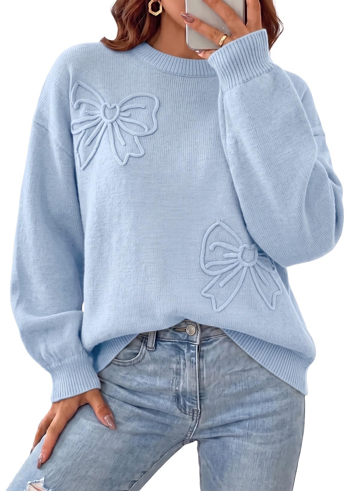 Dokotoo Cozy Sweaters for Women Lantern 2026 Fall Long Sleeve Pullover Blue