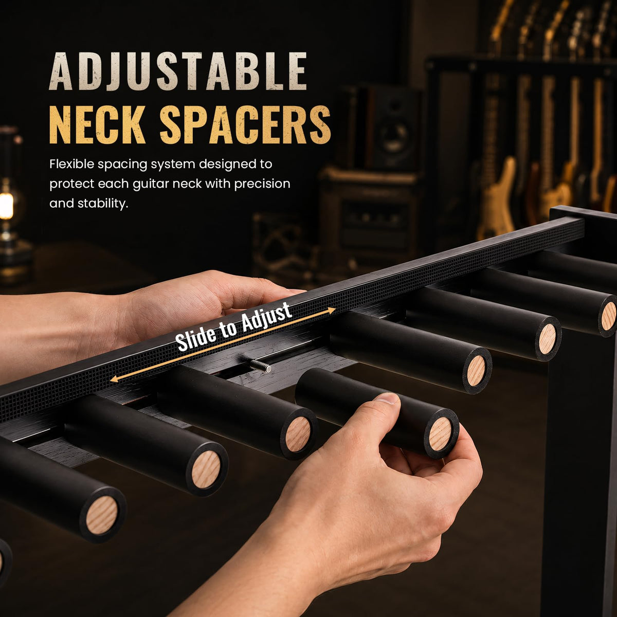YUHUBY Adjustable EVA Padded Rod Guitar Rack Folding Multi Guitar Stand