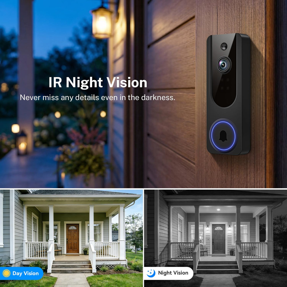 Cookedixo 1080P Video Doorbell Camera Wireless, Battery Powered, Night Vision, 2-Way Audio, Smart AI Human Detection, Cloud Storage, Home Security Doorbell