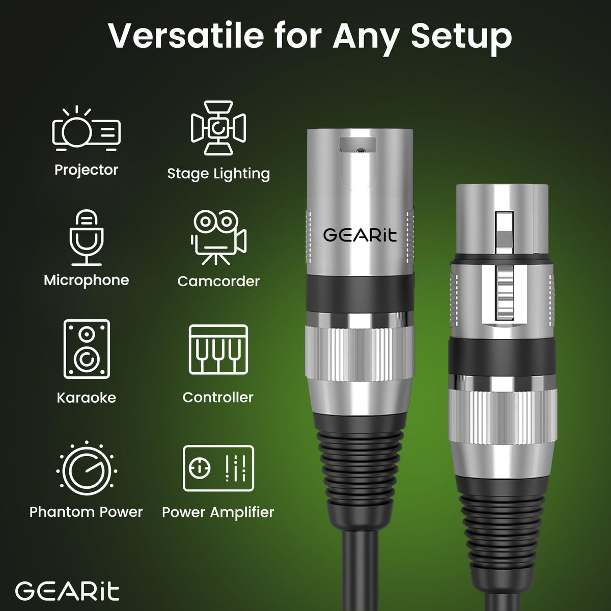 GEARit DMX Cable 50FT 2-Pack 3-Pin Male to Female for DJs and Event Techs