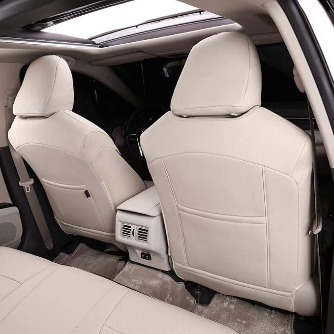 EKR Camry Car Seat Covers for Toyota Camry 2018 2019 2020 2021 2022 2023 2024 Hybrid XLE,Hybrid XSEWaterproof Leather Car Seat Cover Full Set for Trucks SUV-Faux Leather (Beige)