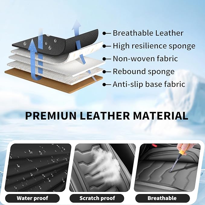 Fit Frontier Car Seat Covers Premium Leather for Nissan Frontier 2009-2025 2026. Waterproof， Breathable, Scratch-Resistant & All-Weather Seat Cushion Protector（Full Set,Black
