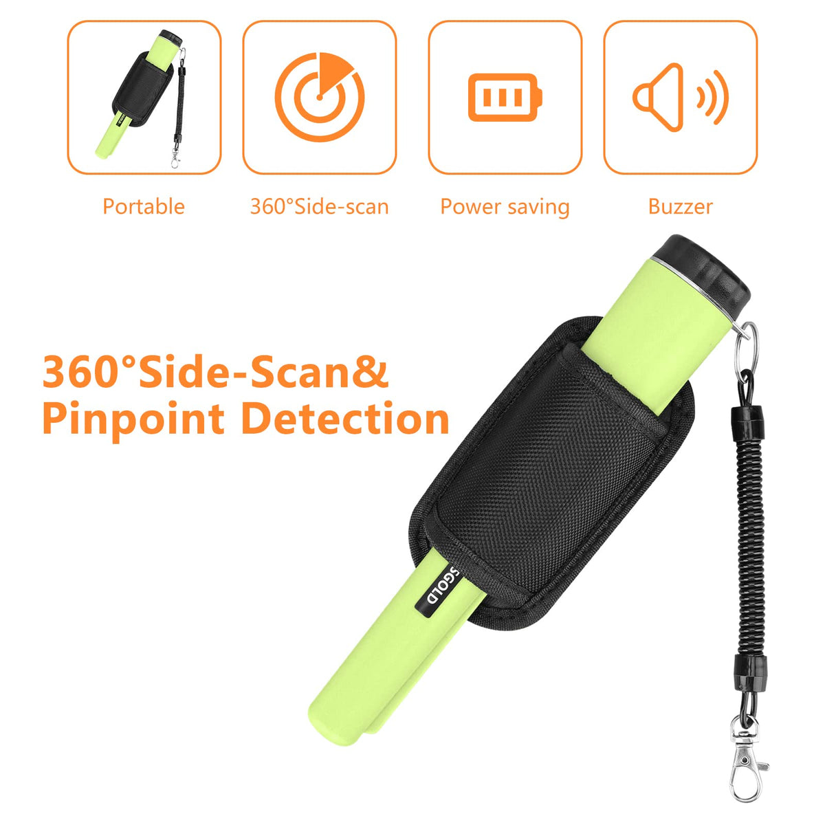 XPSGOLD Metal Detector Pinpointing,Waterproof Pinpointer 360 Degree Search Gold&Treasure Finder with Belt Holster &LED Indicator& Buzzer Vibration, for Adults and Kids(Green)