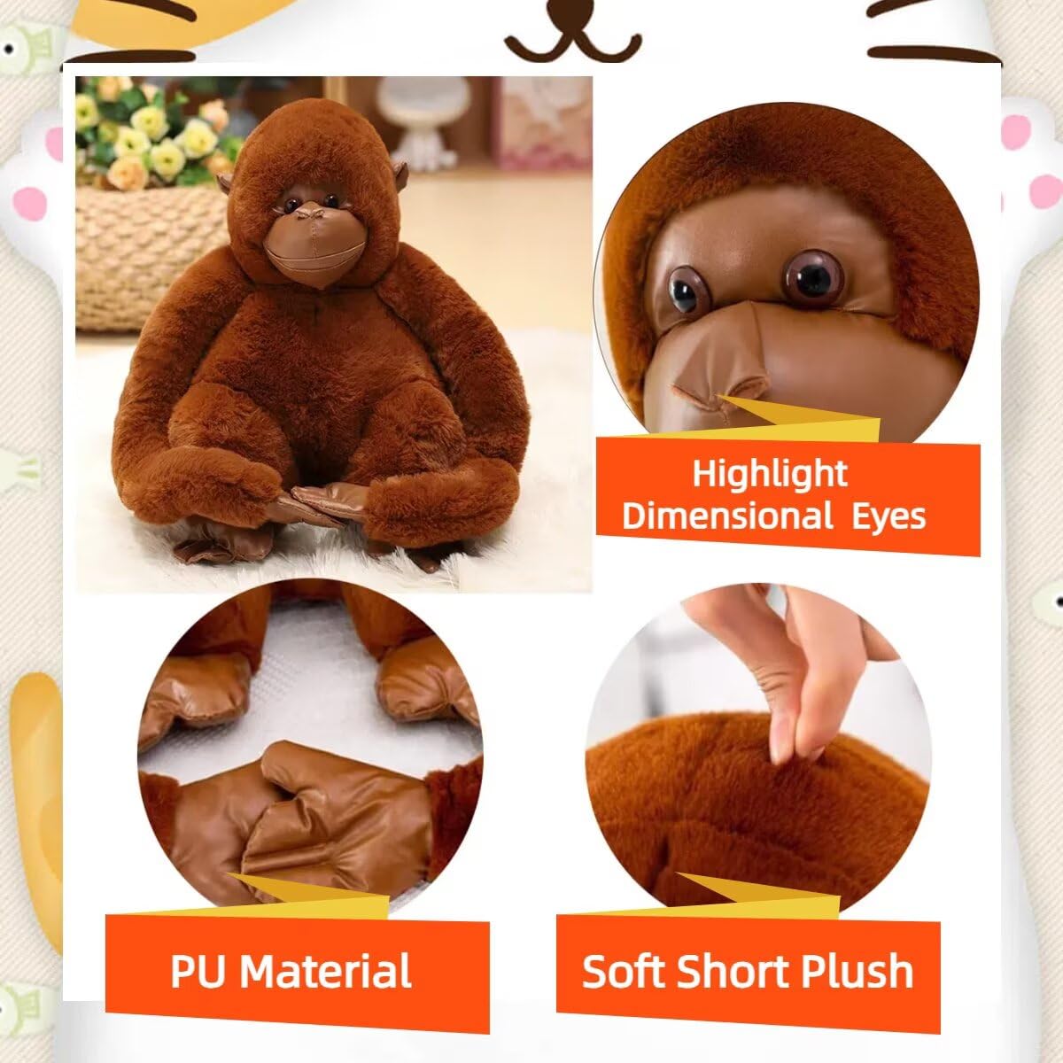 KLLKR 10" Chimpanzee Stuffed Animal, Plush Soft Gorilla Toy, Plush Doll Animal Toys, Interactive Plush Pillows Suitable for Children and Adults