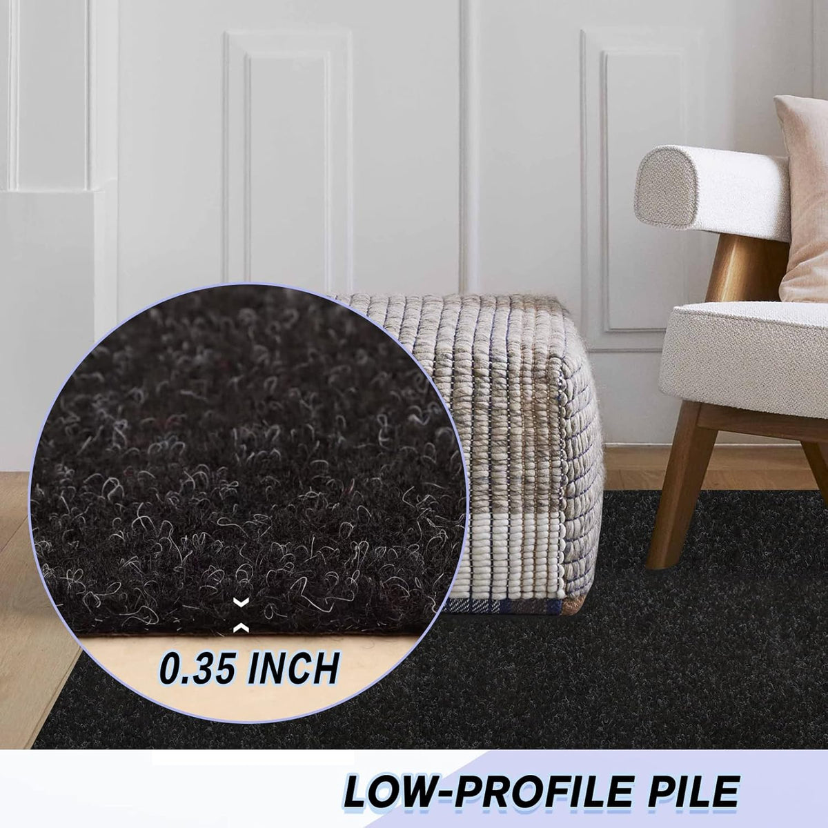 Custom Size Backed Non-Slip Area Rugs Runner, Easy Clean, Waterproof Runner Rugs for Hallway Entryway, Kitchen, Laundry, 4FT x 17FT, Black