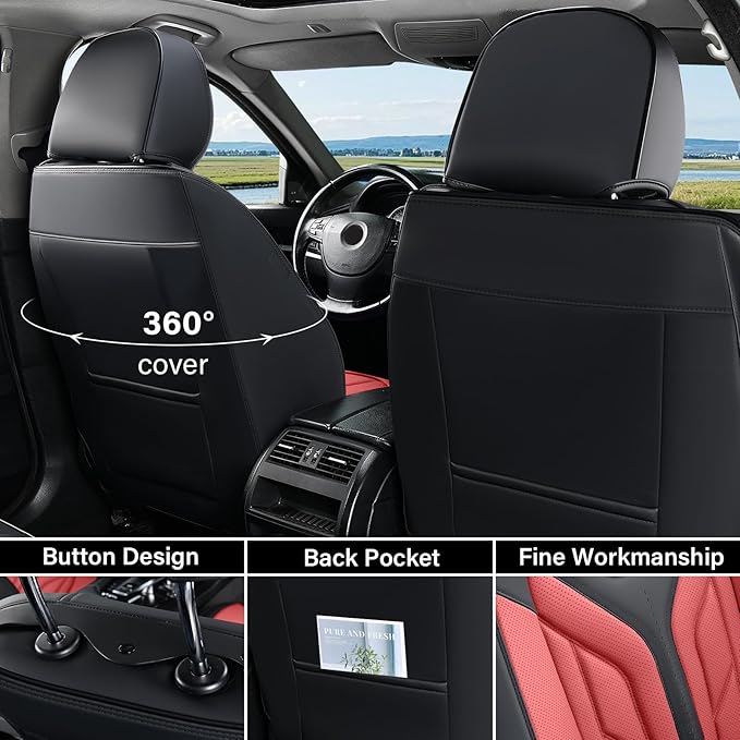 Coverado Seat Covers, Car Seat Covers Front Seats, Leather Seat Covers for Cars, Automotive Seat Covers Car Seat Protector Car Seat Cushion Universal Fit for Most Sedans SUV Pick-up Truck(Burgundy)