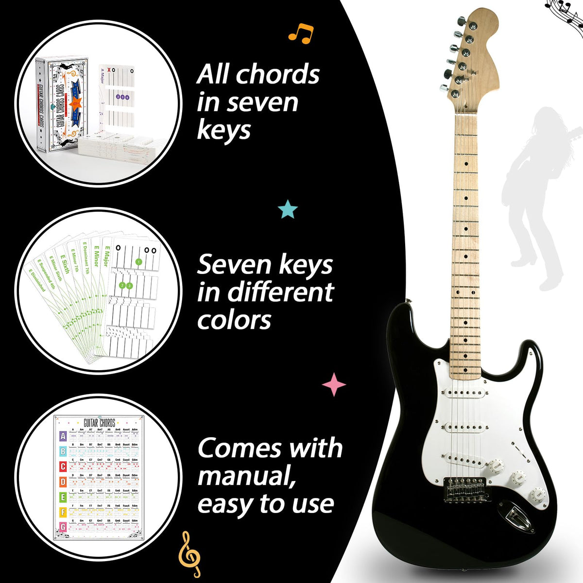 56Pcs Guitar Chord Charts Guitar Training Cards for Beginner Fretboard Learning Aid Guitars Practice Flashcard Chord Diagram Music Teaching Tool for Acoustic Electric Learner Music Lover Gift (White)