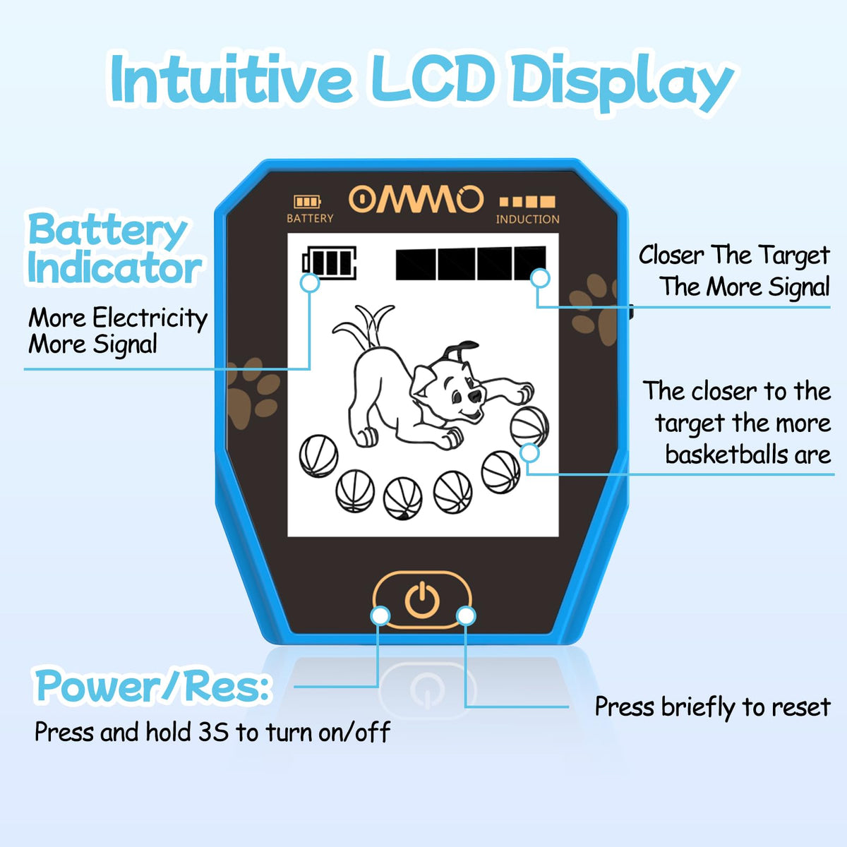 OMMO Kids Metal Detector with Funny LCD Display, Adjustable Height(Azure)