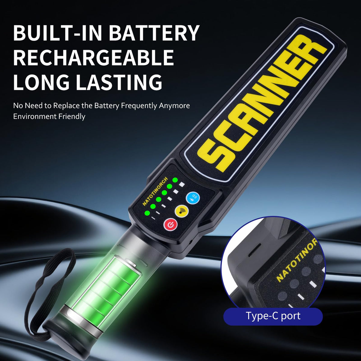 Rechargeable Handheld Metal Detector, High Sensitivity, Scans All Metals