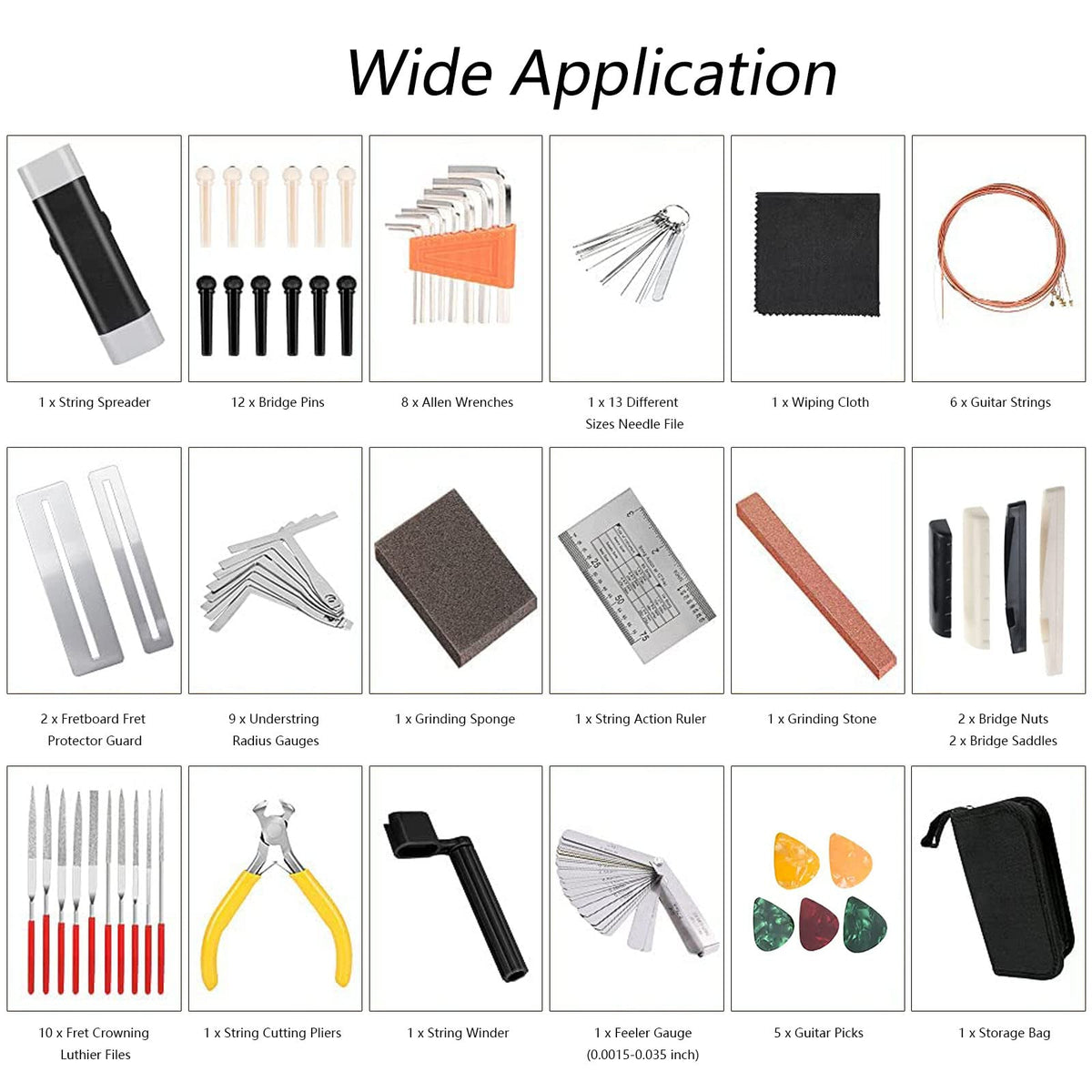 72PCS Guitar Tool Kit,Professional Guitar Repairing Maintenance Tool Kit with Guitar Strings Picks Bridge Pins Gauge Guitar Accessories Gifts for Acoustic Guitar Electric guitar Ukulele Bass Banjo