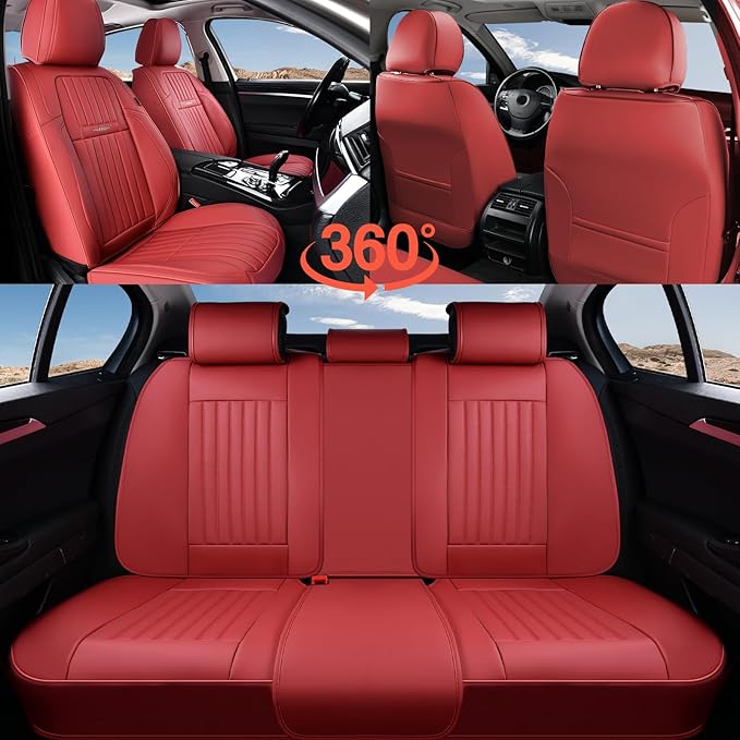 Coverado Car Seat Covers Front Seats, Seat Covers for Cars, Car Seat Protector, 2-Pack Car Seat Cushion Nappa Leather, Waterproof Seat Covers Carseat Cover Universal Fit for Most Cars Trucks(Red)