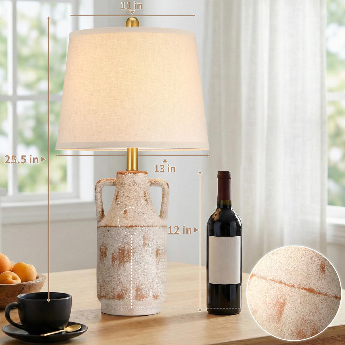 Lovlast Ceramic Table Lamp for Living Room, 26" Rustic Farmhouse Lamp