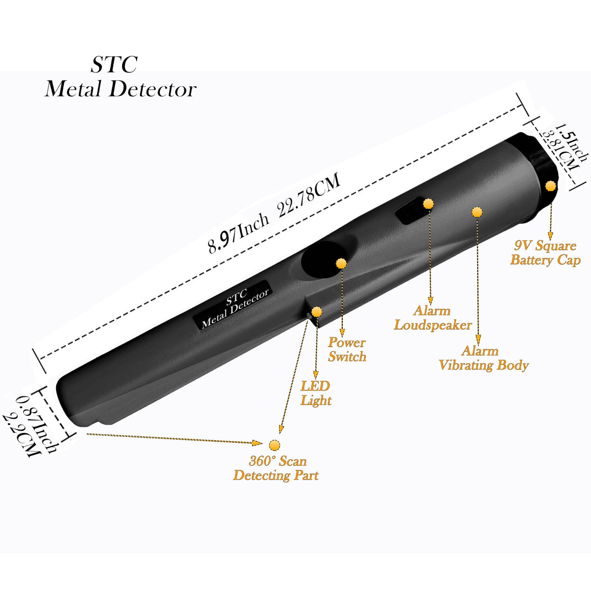 Metal Detector Pro, Handheld Security Scanner with Holster, 1.5-6 Inch Detective Range, Light Weight, Buzz & Vibratory Feedback, Portable Design, Professional Grade with 1PC 9V Battery