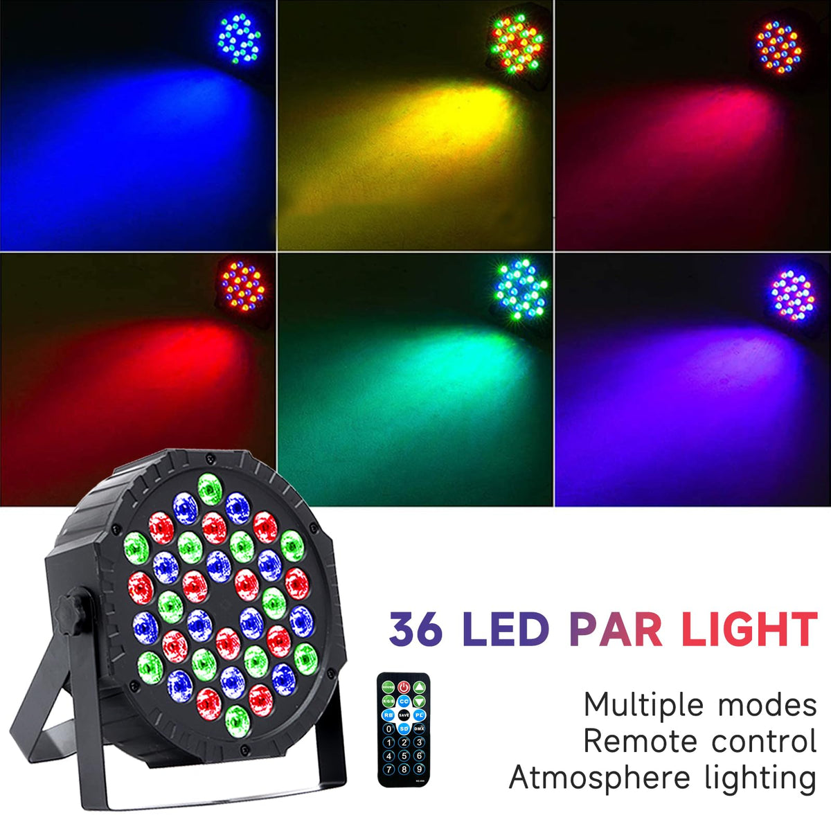 36W RGB LED DJ Stage Par Lights 4Pack, Sound Activated & DMX for Party