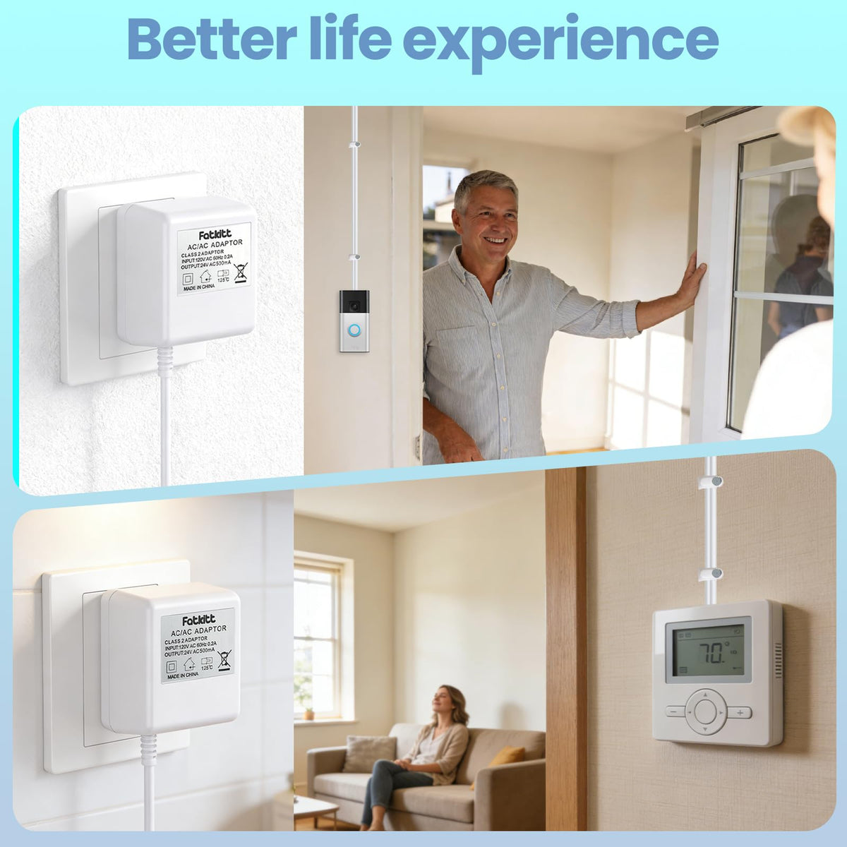 24V AC Doorbell Transformer - 6M (20ft) Long Cable C Wire Power Adapter