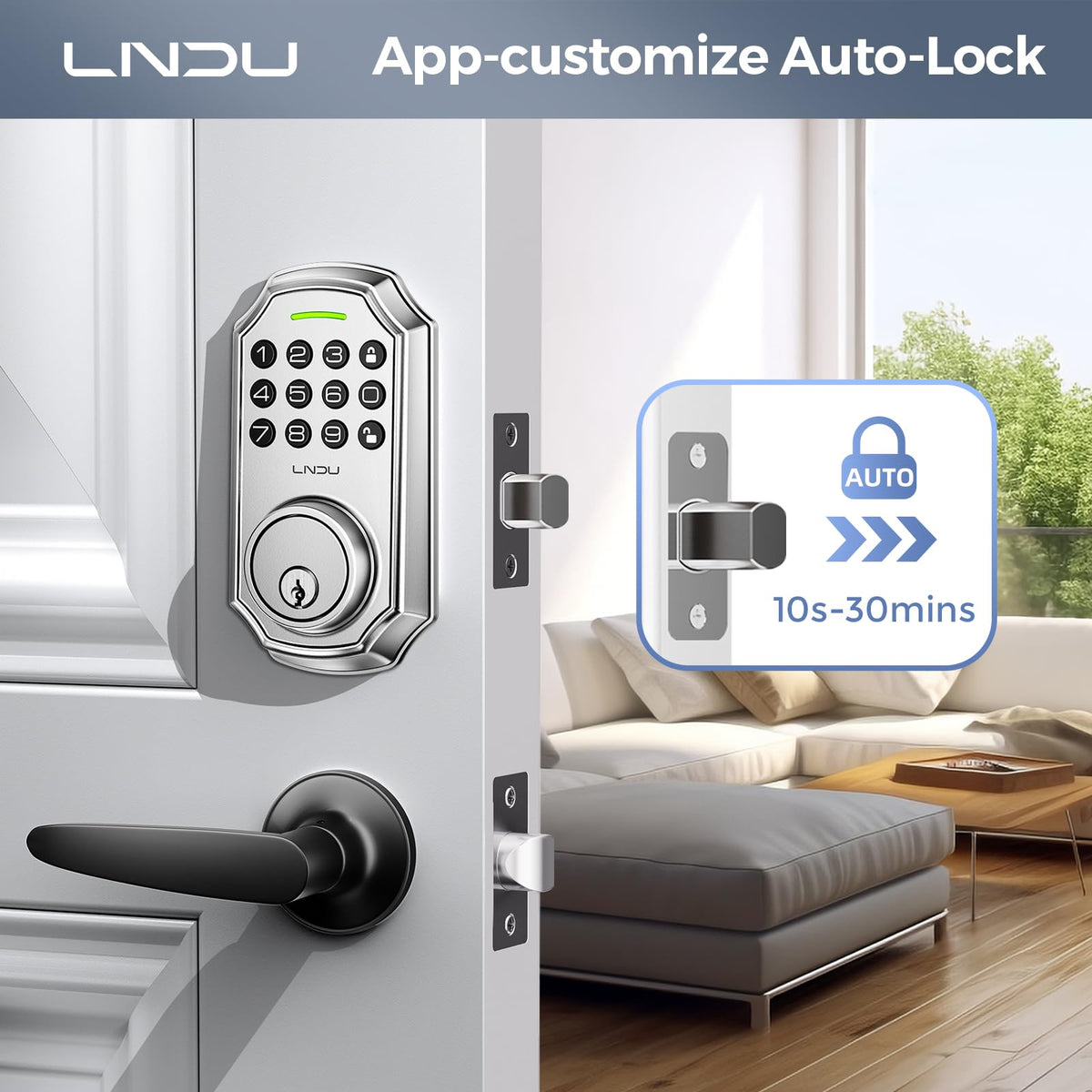 Keyless Entry Door Lock with 2 Levelers - Electronic Keypad Deadbolt, Auto Lock & Anti-Peeping Password, Matte Black Smart Locking for Front Door
