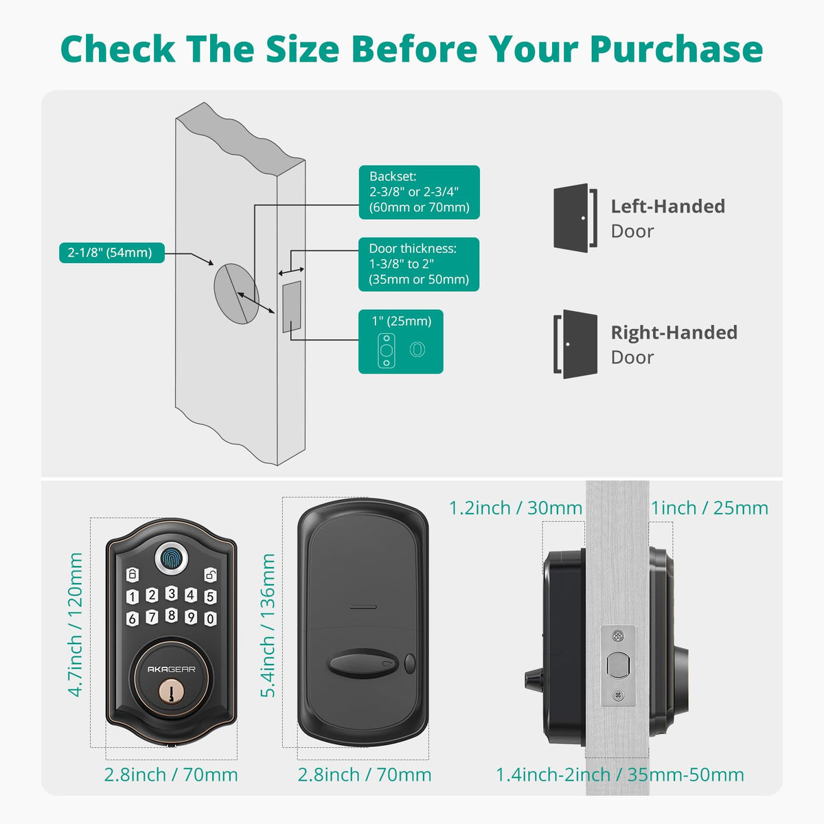 AkaGear DS10 Keyless Entry Door Lock with Fingerprint, Oil Rubbed Bronze