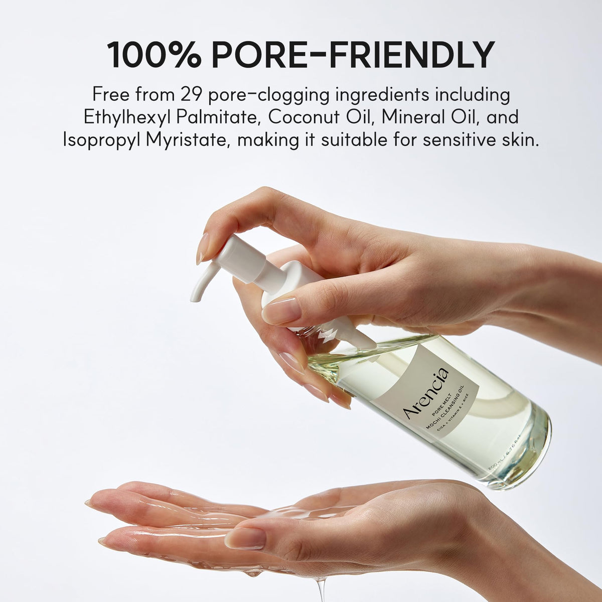 ARENCIA Pore Melt Mochi Makeup-Removing Cleansing Oil, Non-Comedogenic, Rice Amino Acids HD, Vitamin E, Cica, & Ceramide, 6.76 fl oz