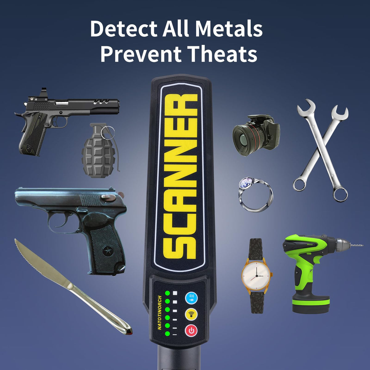 Rechargeable Handheld Metal Detector, High Sensitivity, Scans All Metals