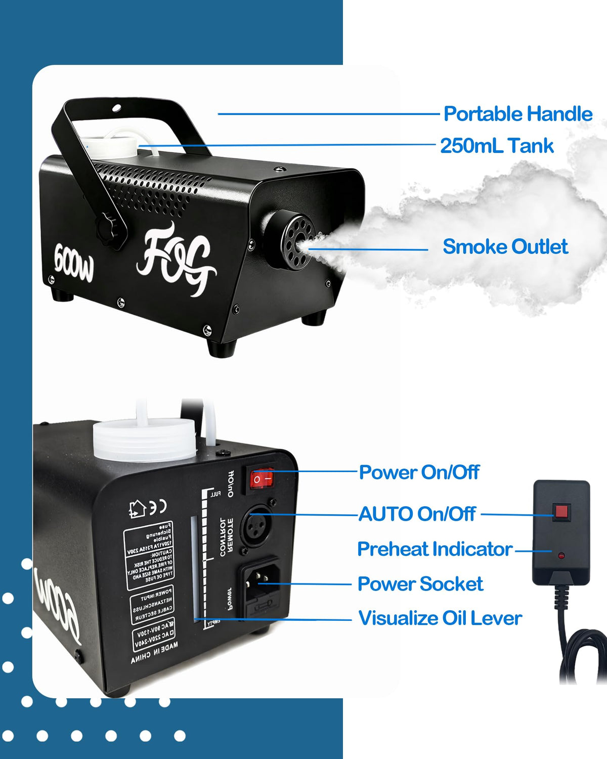 Fog Machine, Smoke Machine with Remote Control for Halloween, 600W