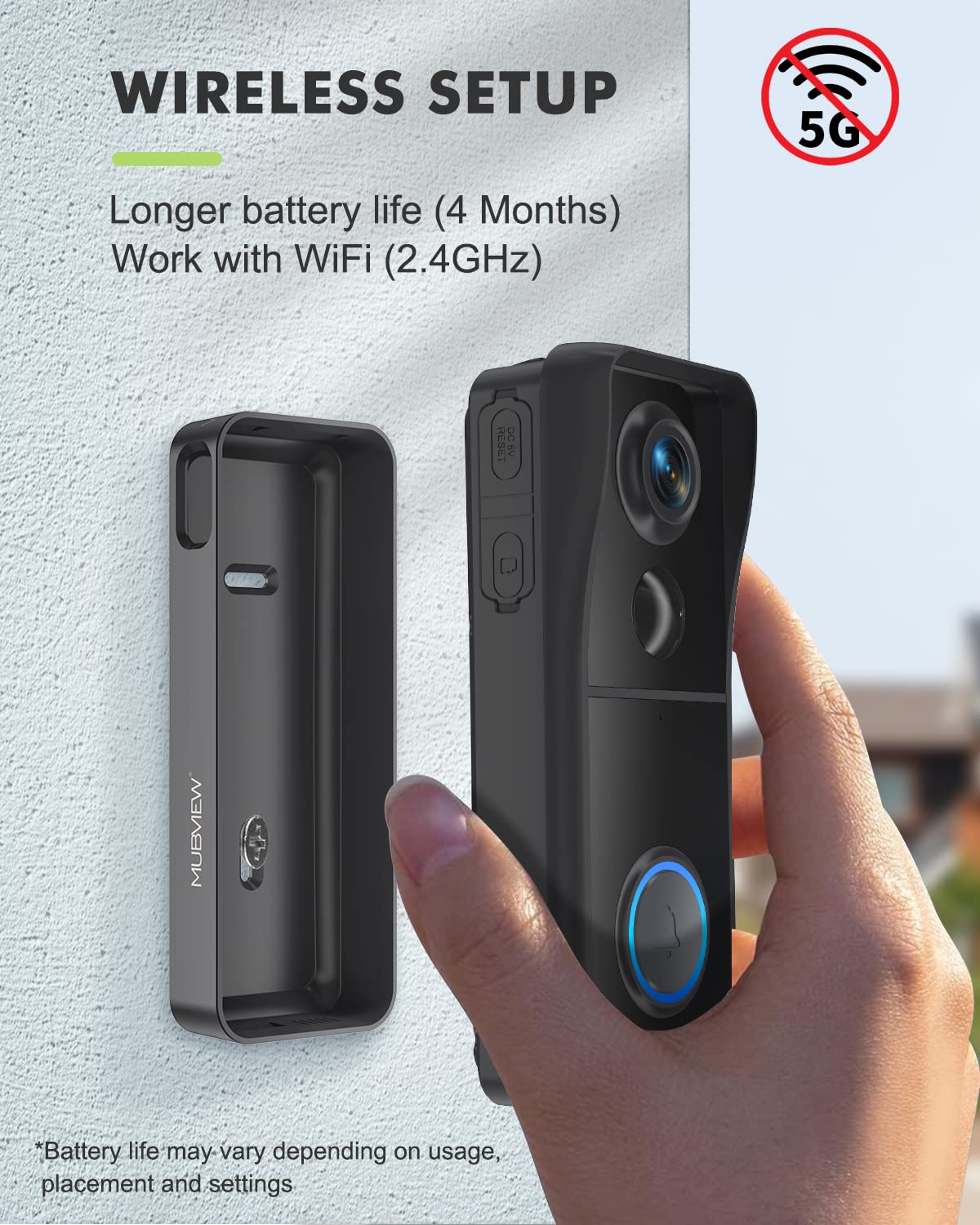 MUBVIEW Doorbell Camera Wireless with Chime,1080P Battery Video Doorbell