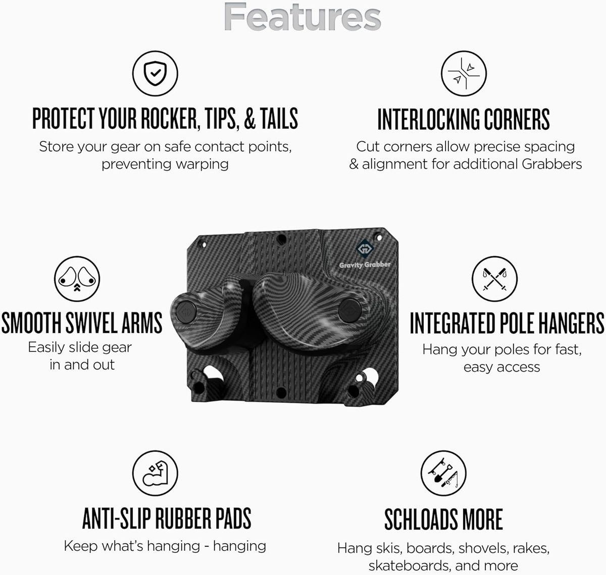 Ultimate Ski & Snowboard Wall Rack | Secure, Non-Slip Storage | Fits Any Ski/Board | Garage Organization | Ski Storage Rack | Snowboard Storage Rack | Winter Gear Organizer | 2 Pck